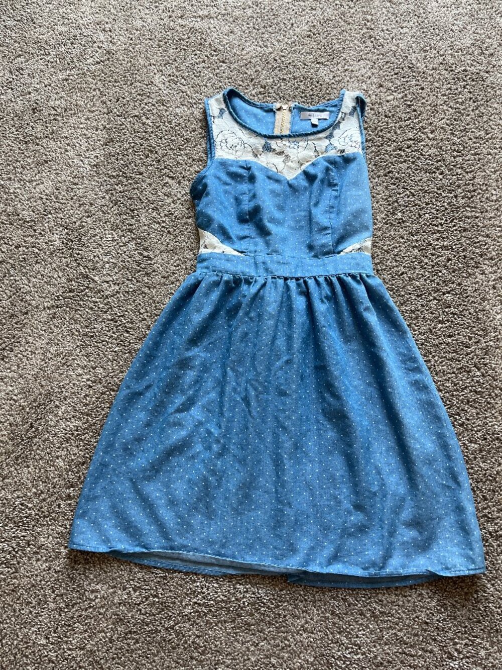 Vintage deLiA*s Mini Dress Light Blue White Polka Dots Lace Detail Y2K Summer XS